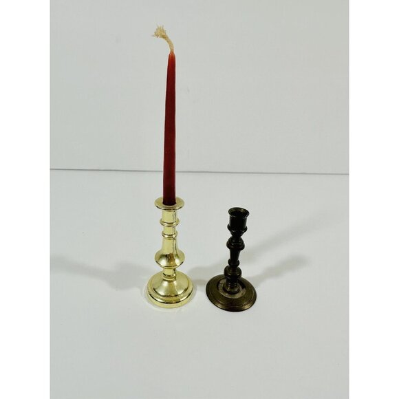 Unbranded Other - Candlestick Candle Holders Mini Metal Round Base Vintage MCM Gold Brass Decor